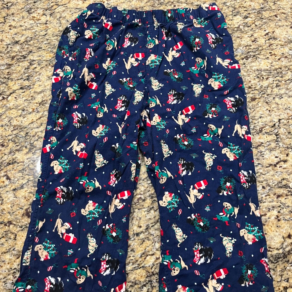 Lands End Womens L 14-16 Tall Christmas Dog Flannel Pajama Pants Navy Blue